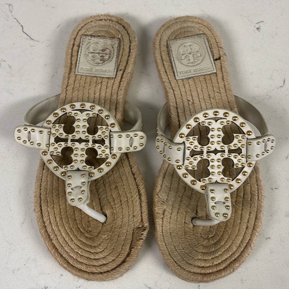 34# Tory Burch White and Gold Sandals